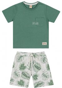 CONJUNTO CAMISETA E BERMUDA FOLHAGENS MASCULINO - REFERÊNCIA 101365